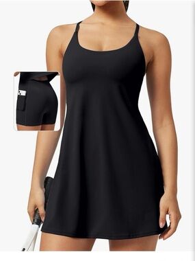 Black Amazon sports dress with built in bra and shorts with pockets